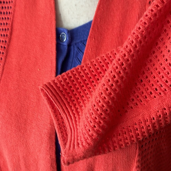 Women Sz M Nic+Zoe open front red light perforations casual cardigan sweater - Picture 6 of 9
